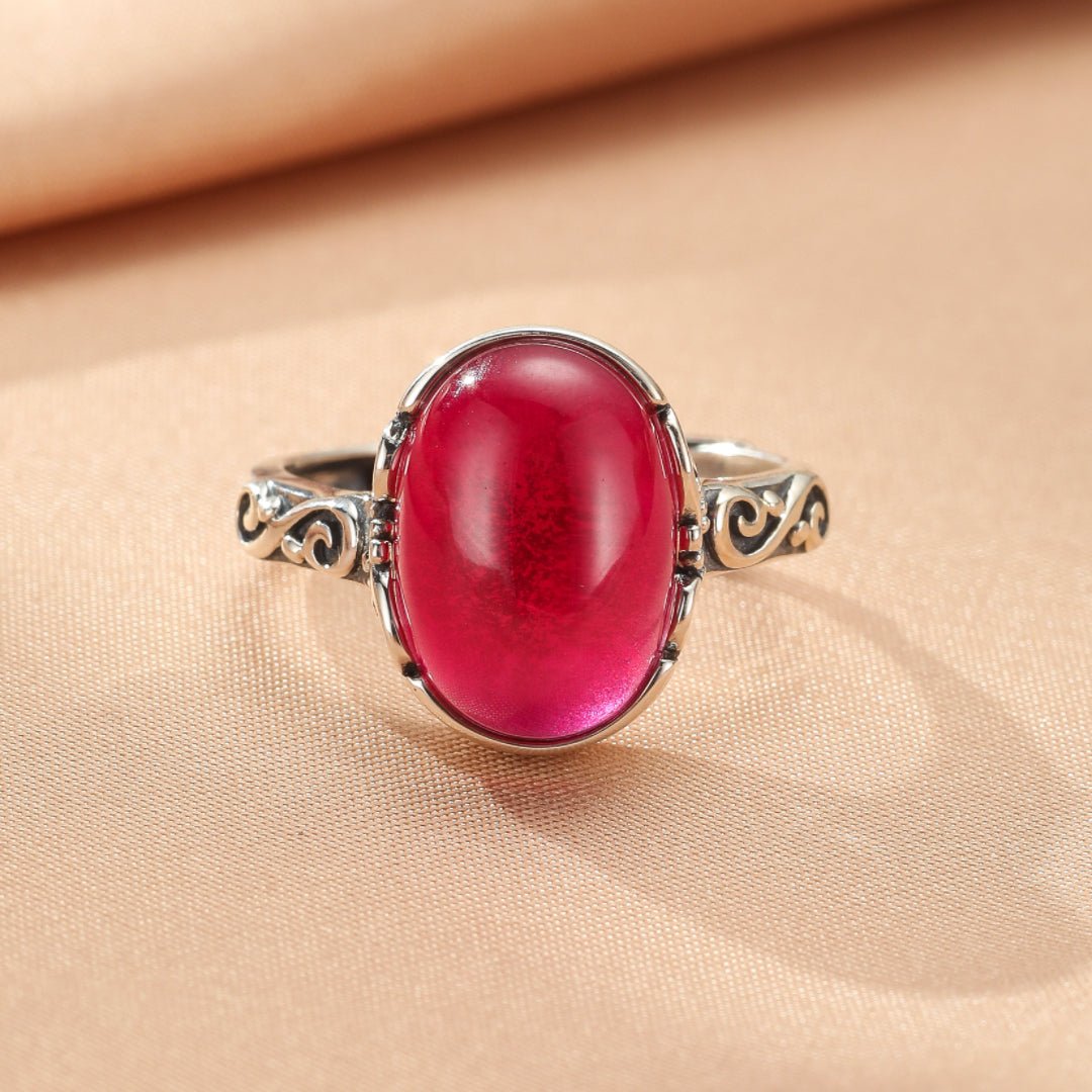 Bague Cornaline Ovale Rouge Arabesque Royale Argent - Biloria