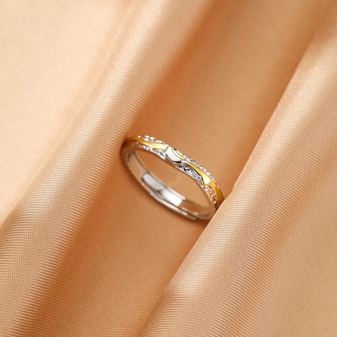 Bague couple Lune et Soleil argent S999 ajustable - Biloria