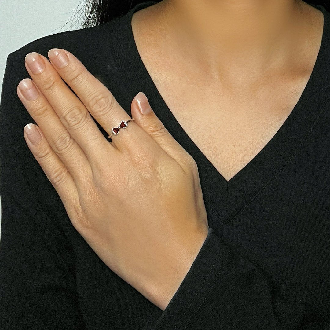 Bague Grenat Cœur Nœud Argent 925 Lithothérapie - Biloria