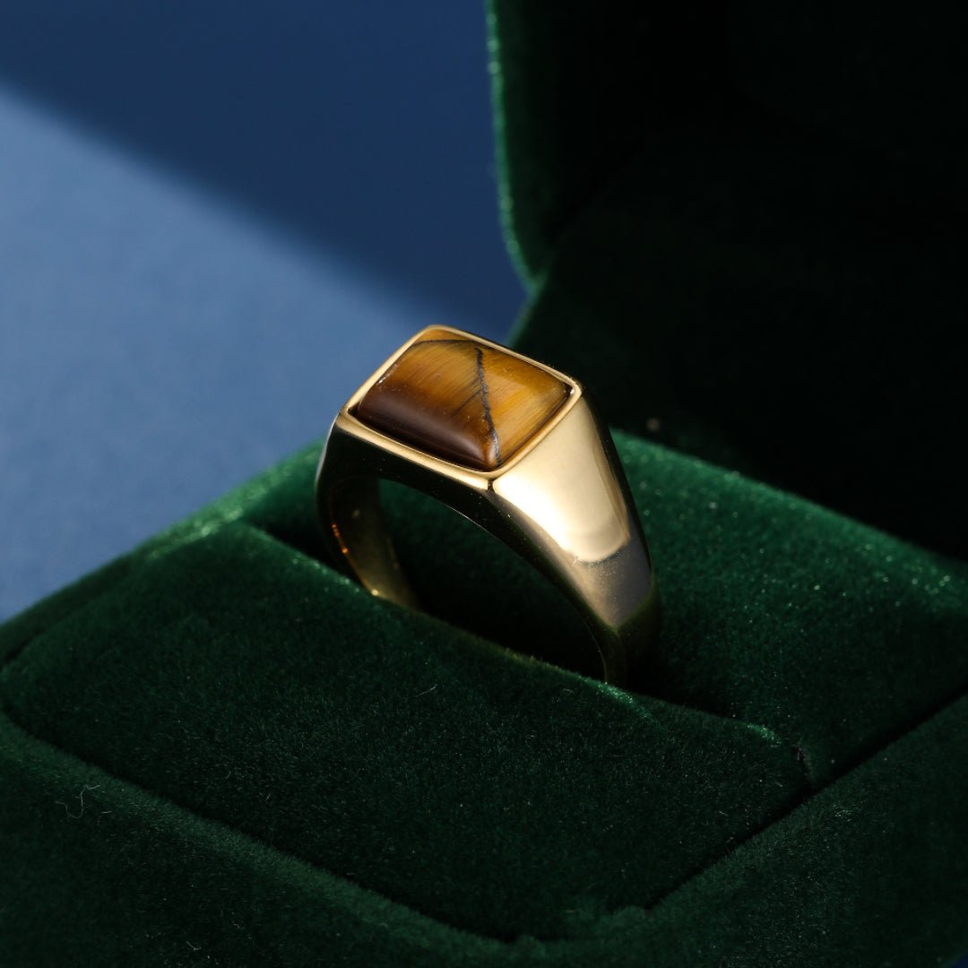 Bague Homme Œil de Tigre – Design Géométrique en Acier - Biloria