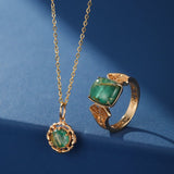Bague Malachite Quartz Rutile Argent Plaqué Or Taille 49 51 54 57 - Biloria