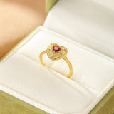 Bague Tourmaline Rose Cœur Lumineux – Argent Plaqué Or 18K Ajustable - Biloria