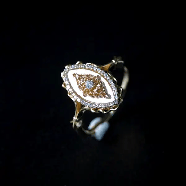 Bague vintage zircon et nacre argent plaqué or – Nostalgia - Biloria