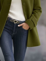 Casual Retro Olive Green Woolen Coat