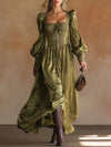 Vintage And Elegant Lace And Green Satin Maxi Dress