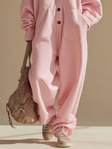 Loose-fitting Button-up Double-pocket Hooded Jumpsuit