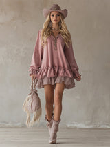 Retro Sporty Style Checkered Trim Powder Pink Sweatshirt Mini Dress