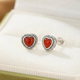 Boucles d'oreilles Agate Rouge forme Cœur en Argent 925 - Biloria