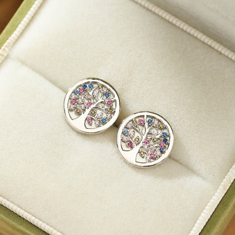 Boucles d'Oreilles Arbre de Vie Vie Florissante Argent S925 Zircon - Biloria