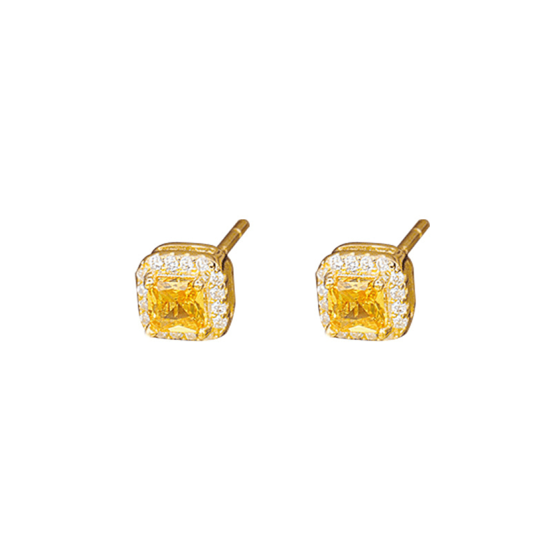 Boucles d'Oreilles Citrine Argent Carré Éclat Solaire - Biloria