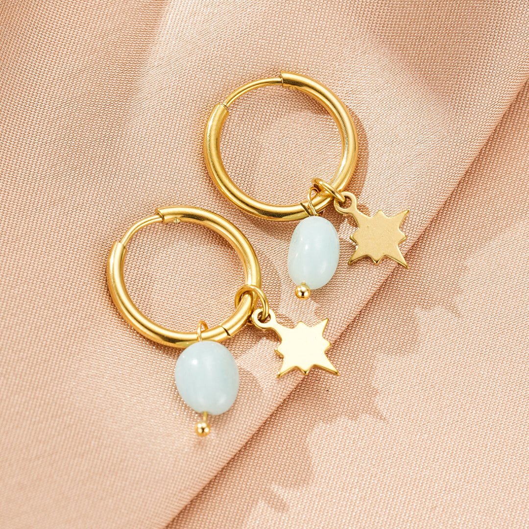 Boucles d'Oreilles Créoles avec Étoile - Amazonite ou Lapis Lazuli - Biloria