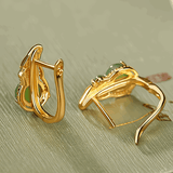 Boucles d'Oreilles Jade Argent Plaqué Or Forme Gourde Protection - Biloria