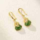 Boucles d'Oreilles Jade Vert Zircon Gourde Argent Plaqué Or - Biloria