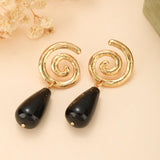 Boucles d'Oreilles Obsidienne Spirale Vintage Protection - Biloria