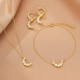 Boucles d'Oreilles Opale Croissant de Lune Argent Plaqué Or 18K - Biloria