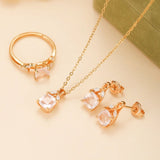 Boucles d'Oreilles Quartz Rose Feuillu Argent Plaqué Or - Biloria