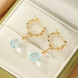 Boucles d'oreilles Topaze Bleue goutte sérénité argent plaqué or - Biloria