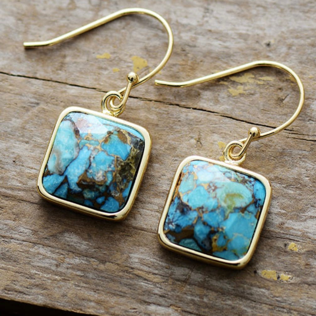Boucles d'Oreilles Turquoise Argent Plaqué Or - Biloria