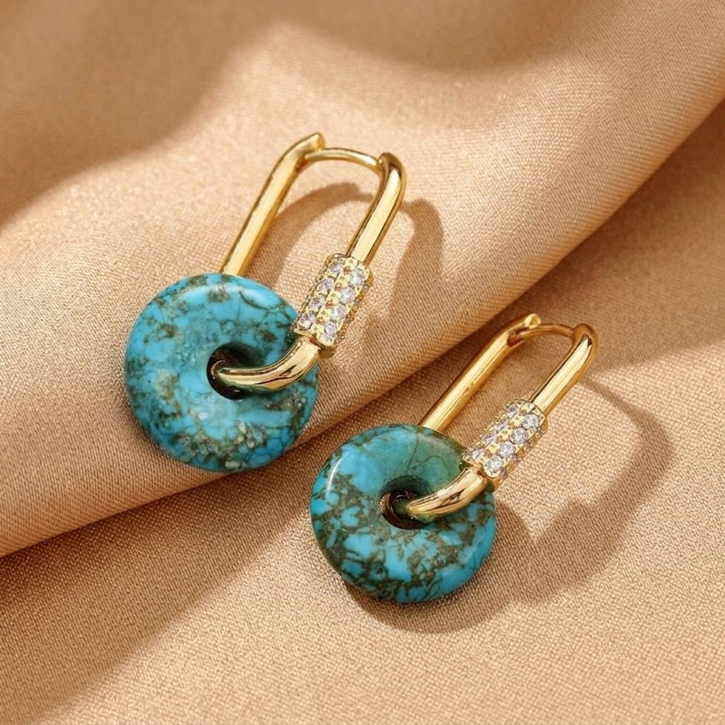 Boucles d'oreilles Turquoise et Argent Plaqué Or – Cadeau Spirituel - Biloria