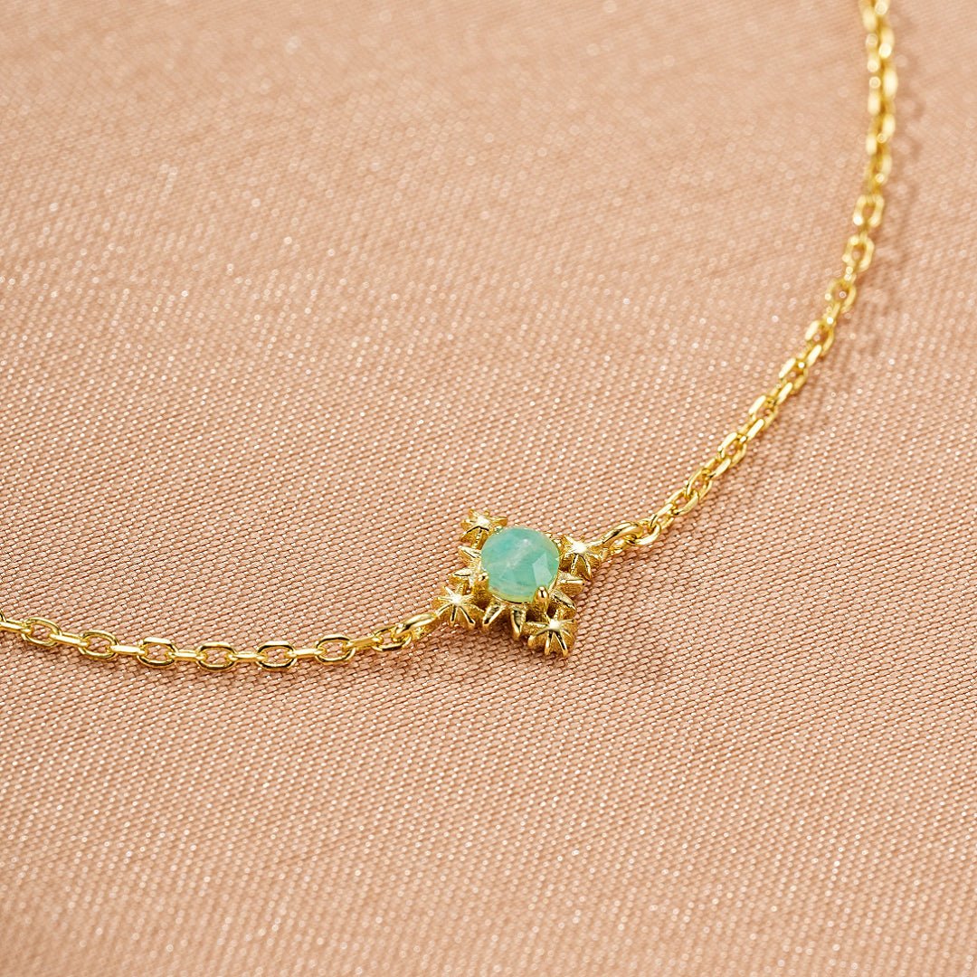 Bracelet Amazonite Croix Étoilée Argent Plaqué Or - Biloria