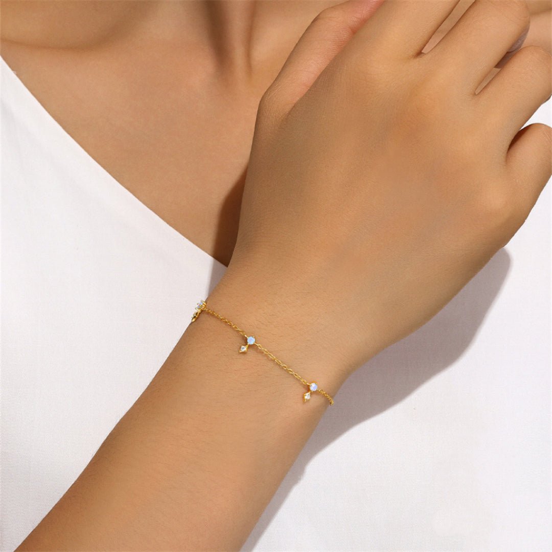 Bracelet Charme Étoilé Opale et Zircon Argent Plaqué Or - Biloria