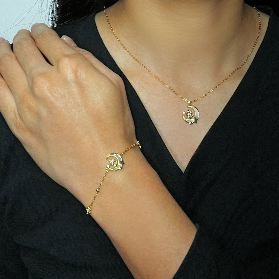 Bracelet Cheval Lune Étoilé Plaqué Or Fin - Biloria