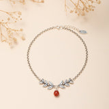 Bracelet Cheville Agate Rouge Argent 925 Féminin Cadeau - Biloria