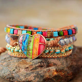 Bracelet Cœur Arc-en-Ciel Jaspe Chakras – Cadeau Spirituel - Biloria
