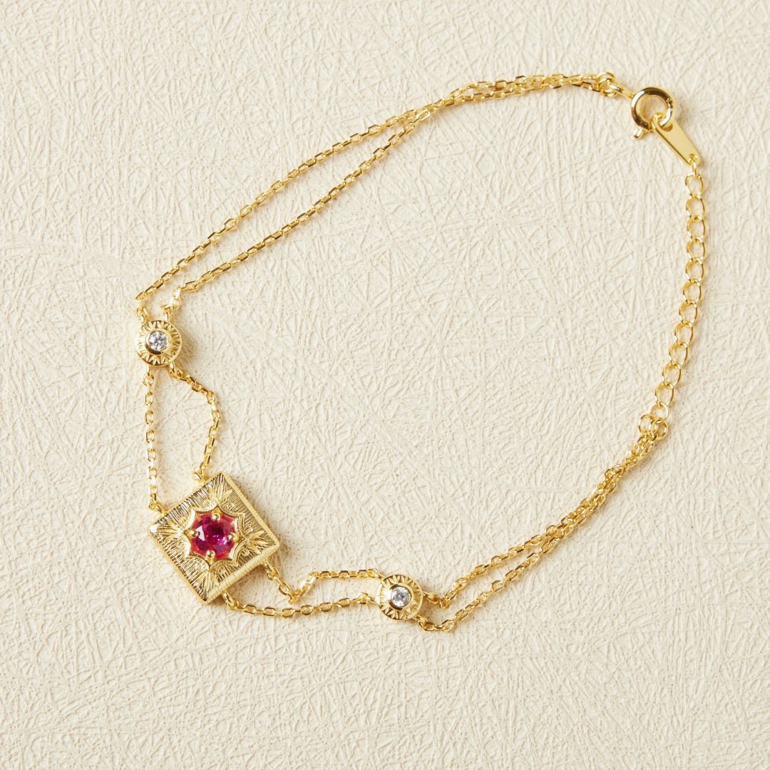 Bracelet Cornaline et Zircon en Argent Plaqué Or - Biloria