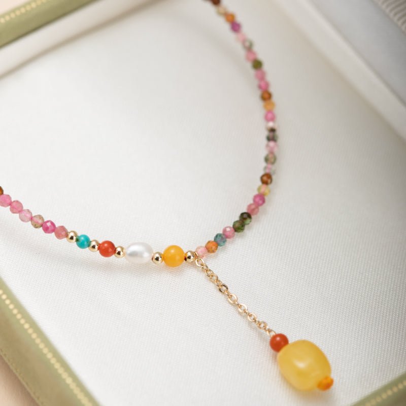 Bracelet de Cheville Tourmaline et Ambre – Joie Vibrante, Plaqué Or - Biloria