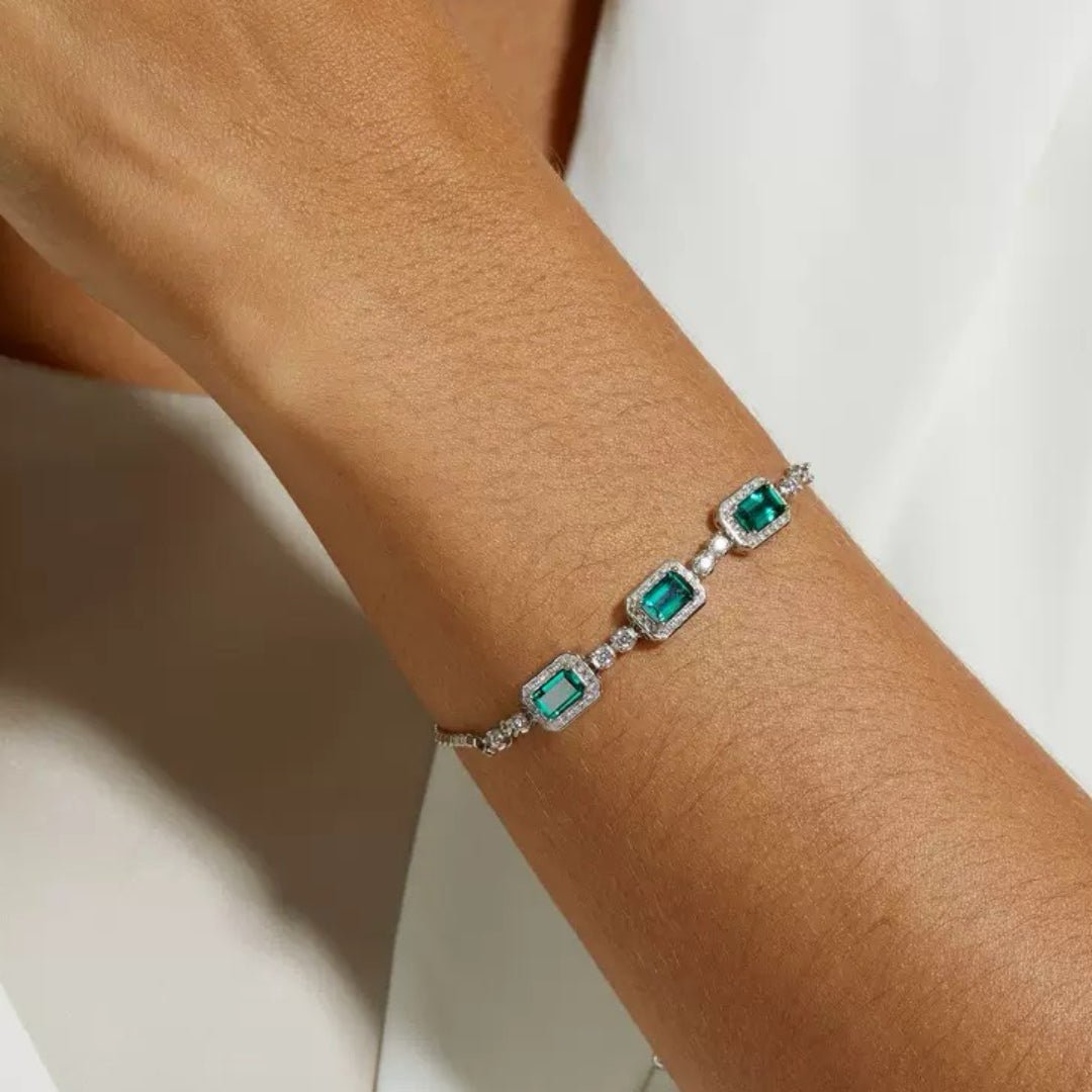 Bracelet Émeraude Jardin Secret en Argent Plaqué Platine - Biloria