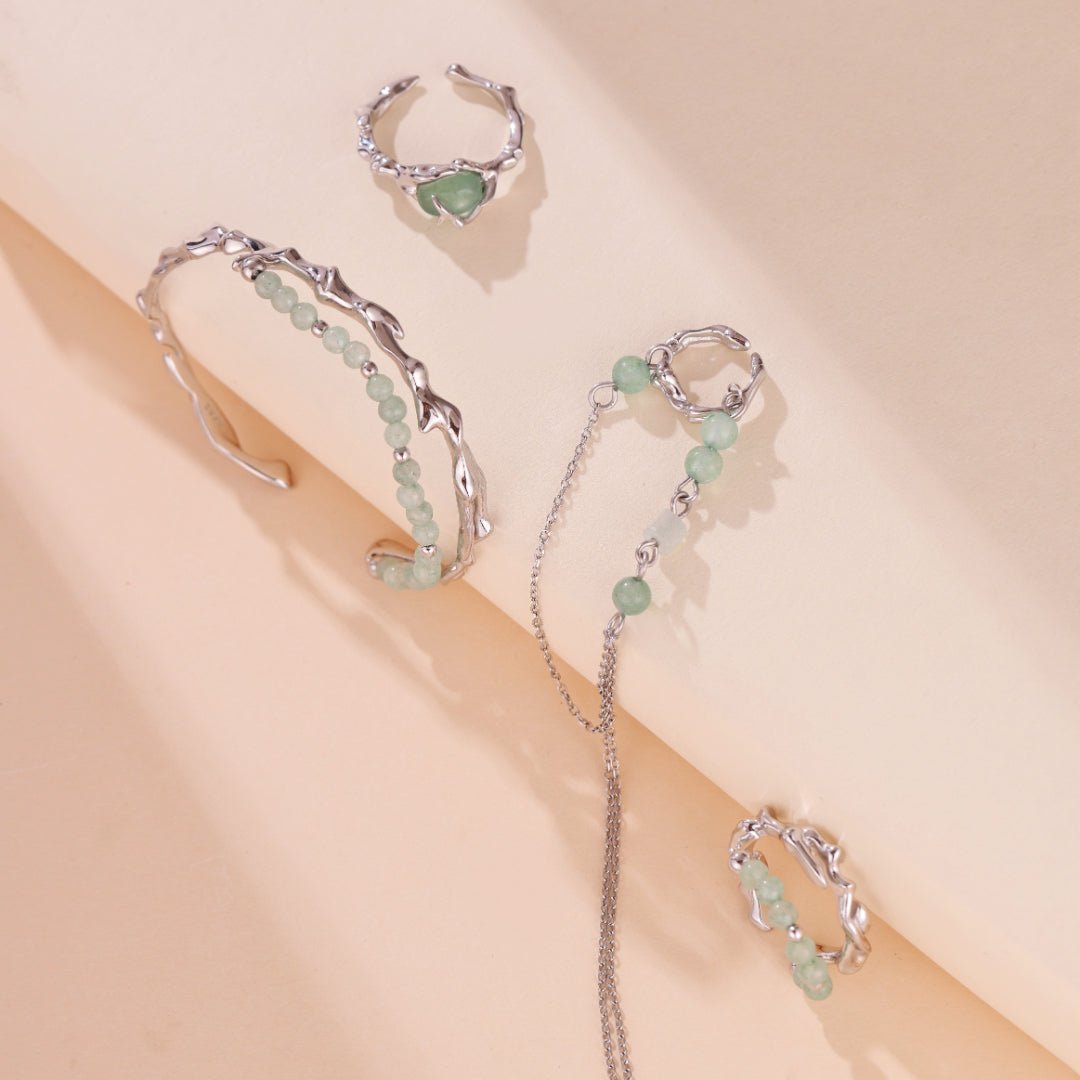 Bracelet en Aventurine et Argent 925 – Symbole Bambou - Biloria