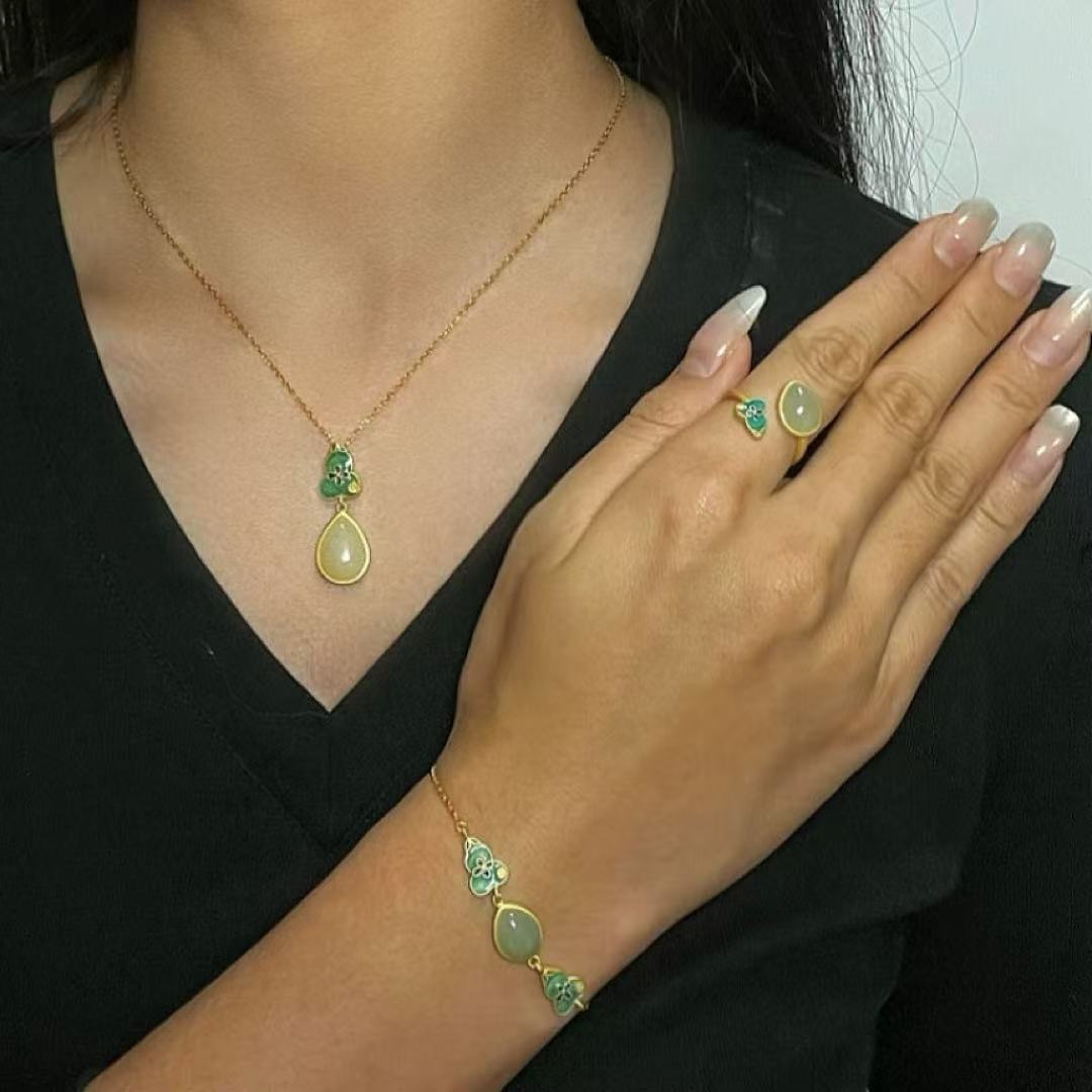 Bracelet en Jade et Argent Plaqué Or - Goutte de Chance, Bijou Cadeau - Biloria