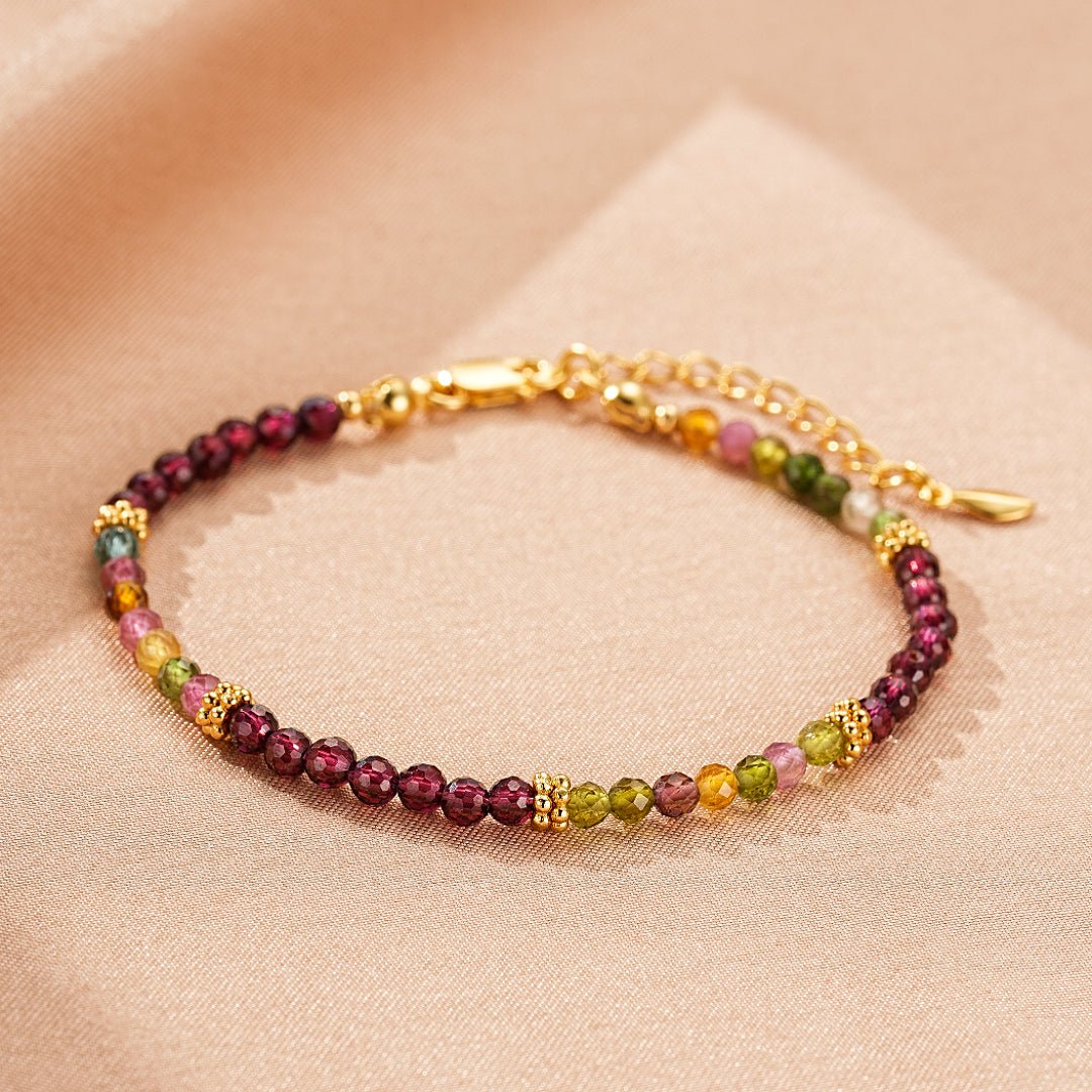 Bracelet Grenat Tourmaline Multicolore Argent Plaqué Or - Biloria