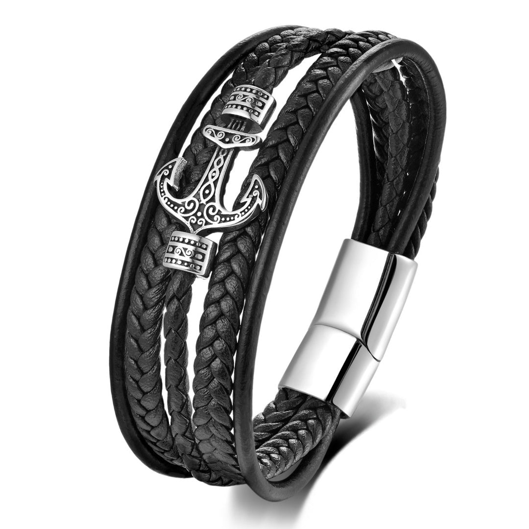 Bracelet Homme Ancre Marine Tressé - Cadeau Symbole Ancrage - Biloria