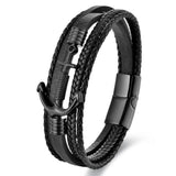 Bracelet Homme Cuir Ancre Ligne de Force Spirituel - Biloria