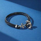 Bracelet Homme Cuir Double Tour Ancre Marine - Biloria