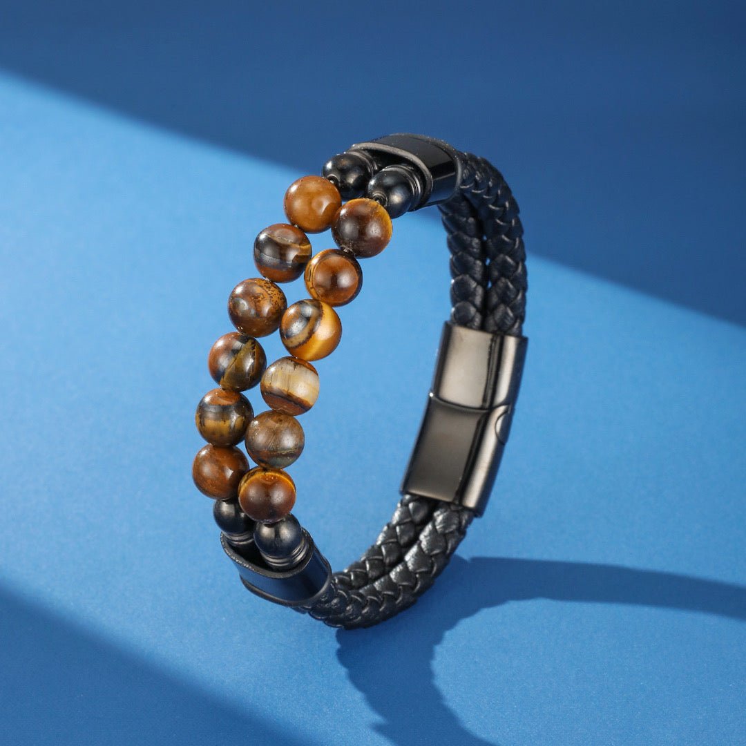 Bracelet Homme Cuir Œil de Tigre – Énergie Solaire et Confiance - Biloria