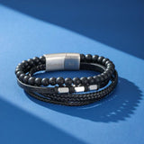 Bracelet Homme Cuir Tressé Œil de Tigre ou Onyx 6 mm - Biloria