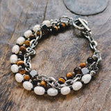 Bracelet Homme Perle et Œil de Tigre – Cadeau Naturel - Biloria