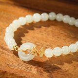 Bracelet Jade Blanc Argent Plaqué Or Œillet - Biloria