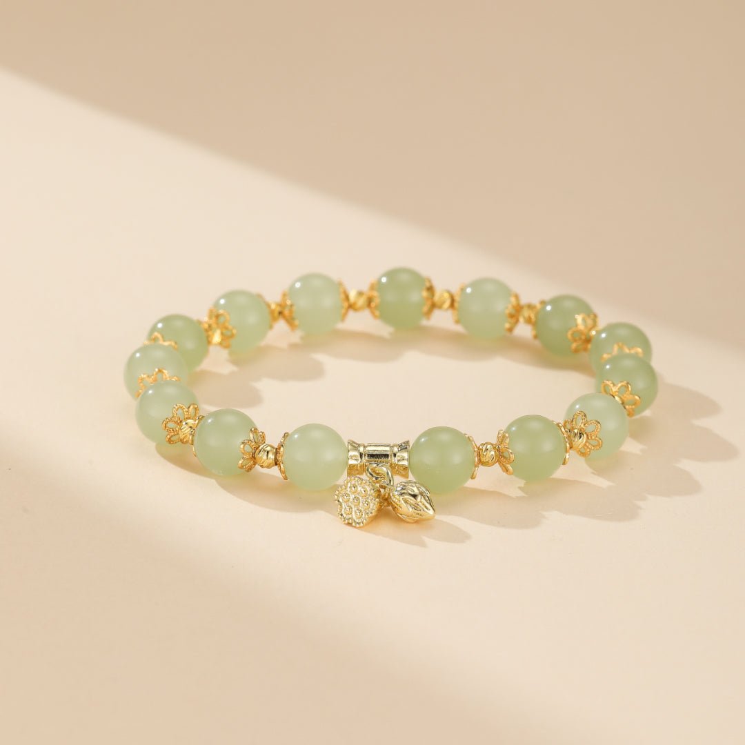 Bracelet Lotus Jade Ajustable Argent Plaqué Or Artisanal - Biloria
