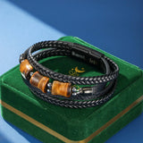 Bracelet Œil de Tigre Cuir Tressé – Protection Masculine - Biloria