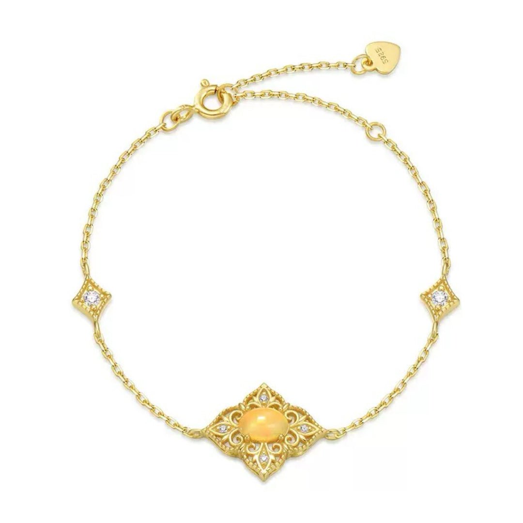 Bracelet Opale Naturelle Argent Plaqué Or 10K Lumière Bohème - Biloria
