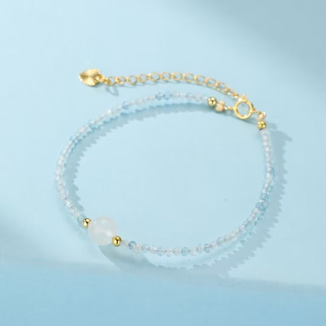 Bracelet Pierre de Lune et Aigue Marine – Sérénité Océane - Biloria