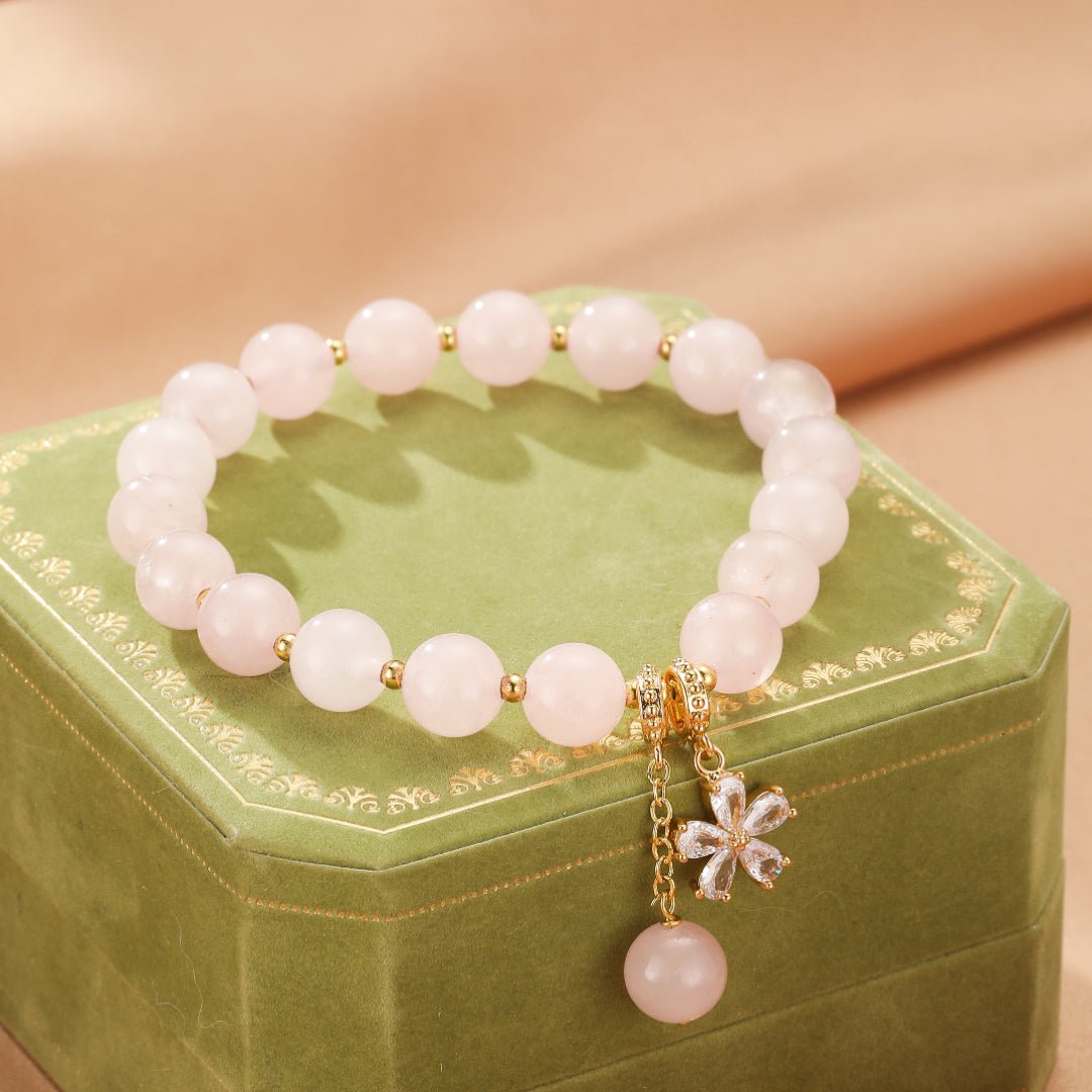 Bracelet Quartz Rose et Fleur Dorée – Bijou Féminin - Biloria