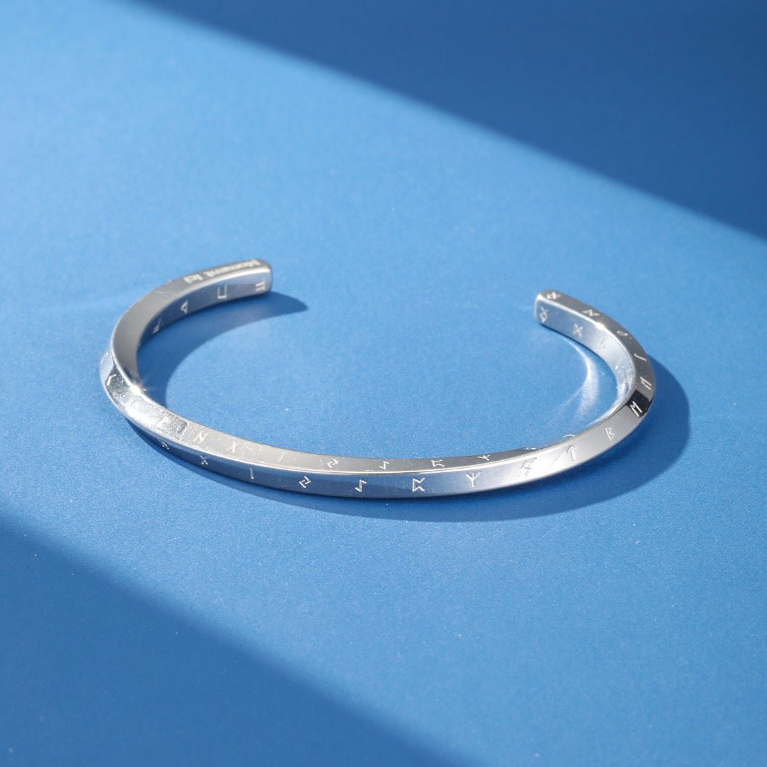 Bracelet Viking Jonc Runes Gravées Protection Lithothérapie - Biloria