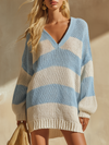 Casual Stylish Vacation Striped V-neck Knitted Mini Dress