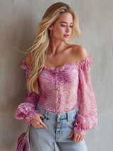 Pink Zebra Print Chiffon Long-sleeved Shirt