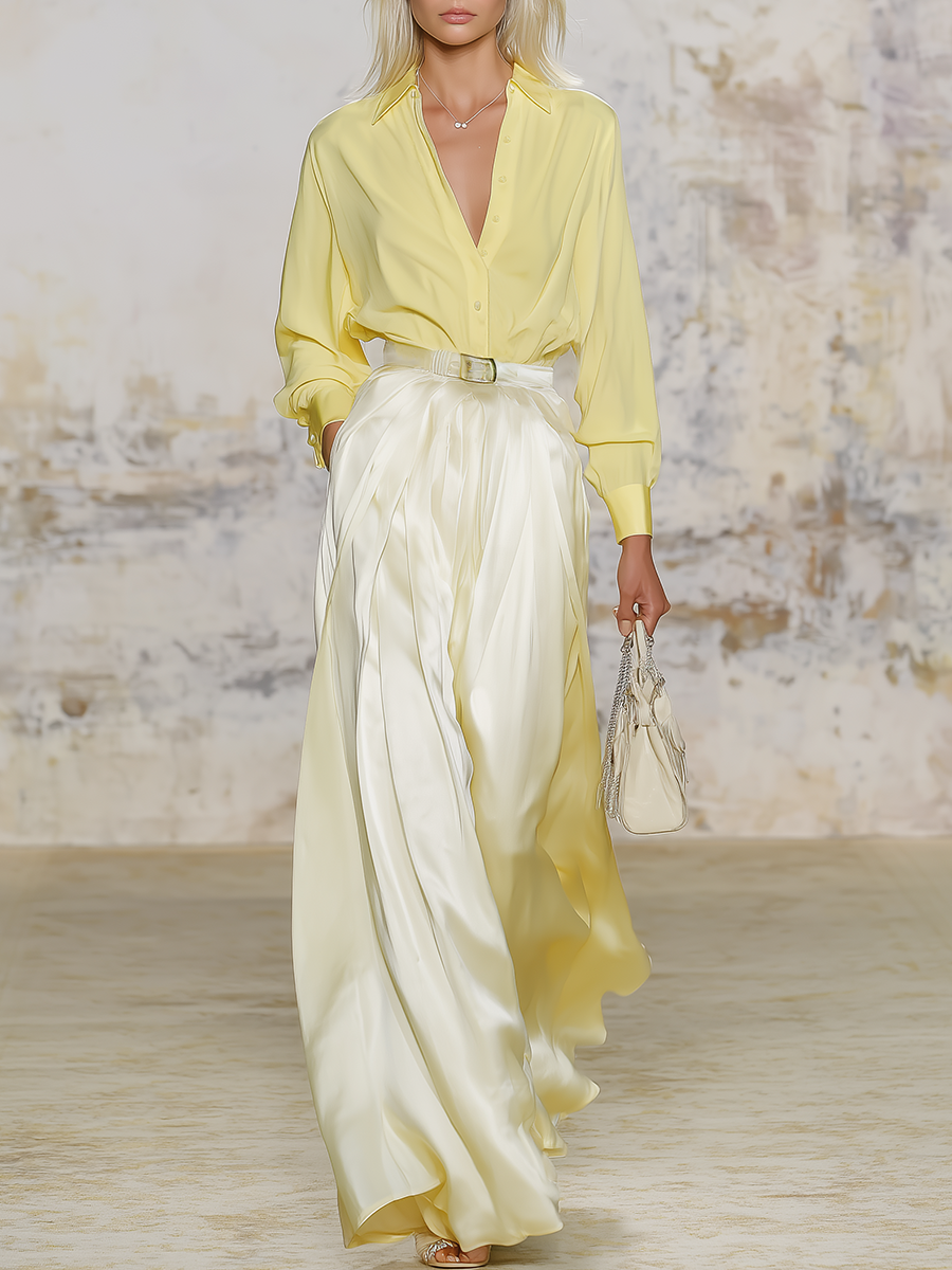 Elegant And Comfortable Chiffon Blouse And Satin Skirt Set